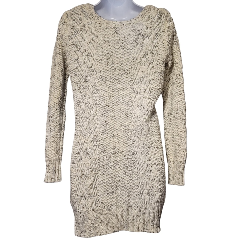 American Eagle Cable Knit Sweater Dress Cream Gray Marled Wool Blend XS Mini - Picture 5 of 7